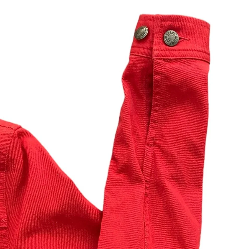 Lauren Jeans Co. Ralph Lauren Y2K Vintage Red Denim Trucker Jean Jacket Preppy-S - Picture 6 of 13